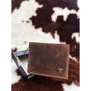 American Bison Mens Brown Genuine Leather Bifold Wallet RFID Secure